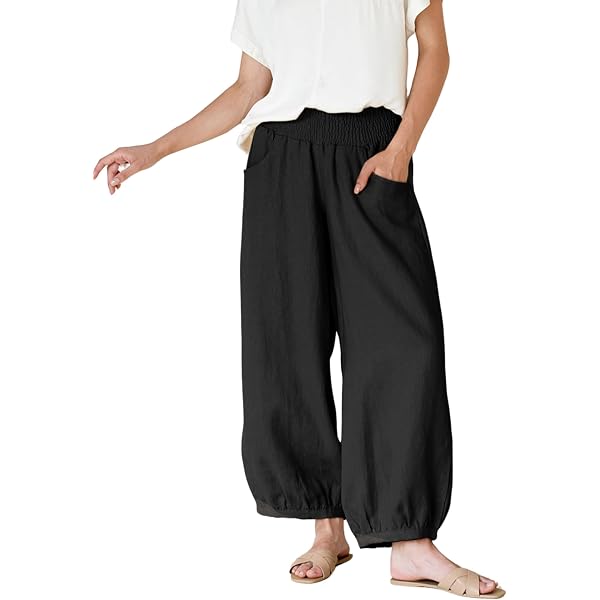 Women's Casual Wide Leg Pants Lightweight Linen Loose Fit