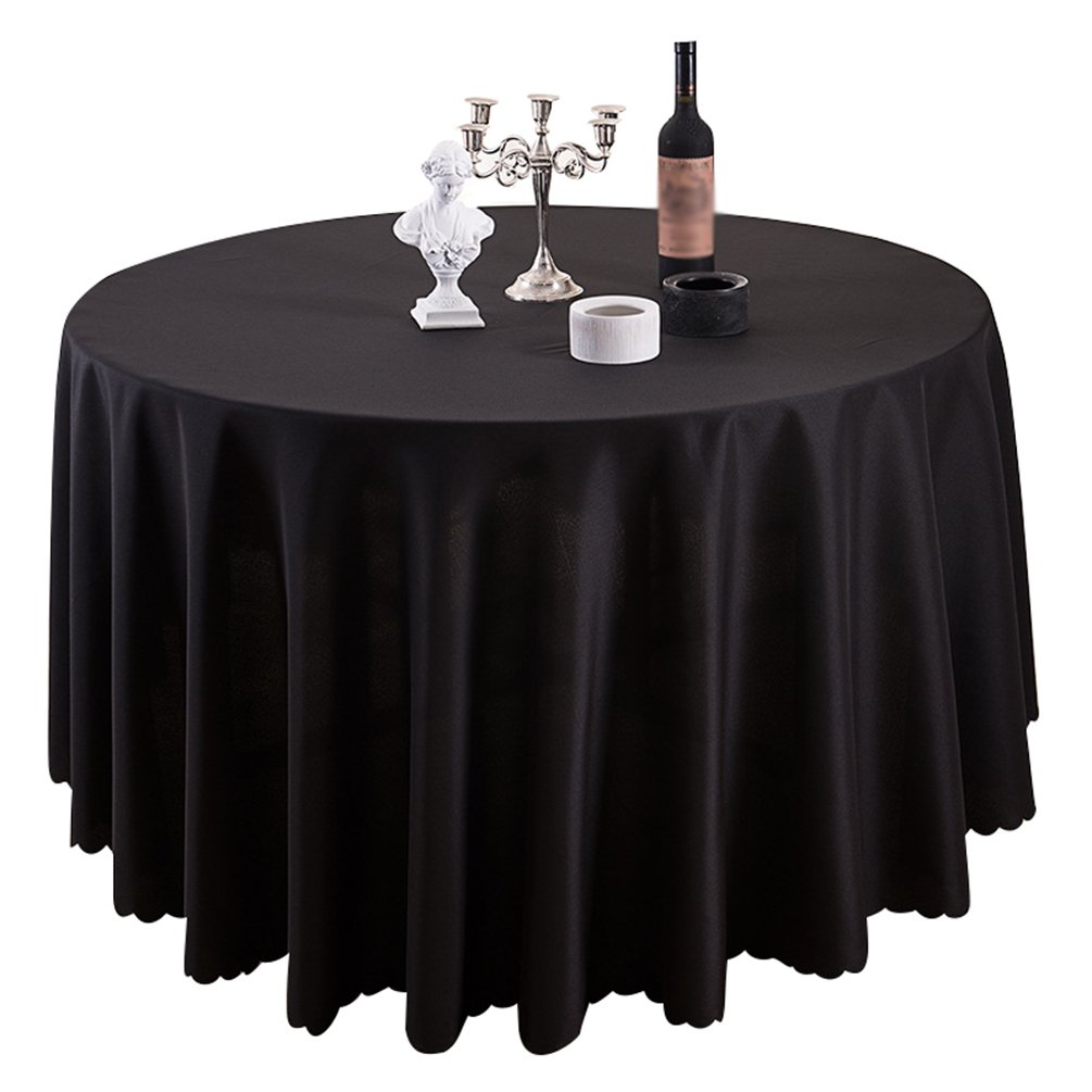 TANGMEN Pure Colour Table Cloths Ornaments Round Table Cloth Hotel Table Cloth Conference Table Cloth Black Round: 180 cm