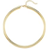 COOLSTEELANDBEYOND Sleek 18K Gold-Plated Snake Chain Choker Necklace for Women, Statement Minimalist Collar Necklace