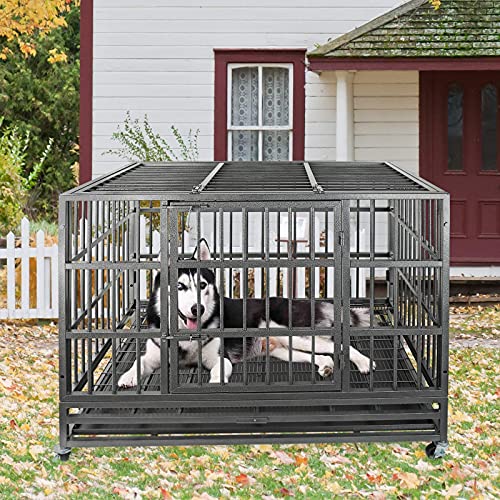 Confote 48" Heavy Dog Duty Cage Metal Indestructible Kennels Crate for