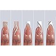 150pcs Long French Tip Press on Nails, Dsixnails Swirl Square Soft Press on Nails for Women, 5 Styles Pre-lasting Acrylic French Tip Nails, No Need to File Fake Nails Extension for Nail DIY 15 Sizes