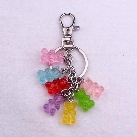 Amazon Fhtmty ラッキーナンバーセブンレジンフラットバックかわいいクマキーホルダー女性女の子キーリングクマチャームキーホルダーギフトバッグチャームアクセサリー キーケース キーホルダー 車 バイク