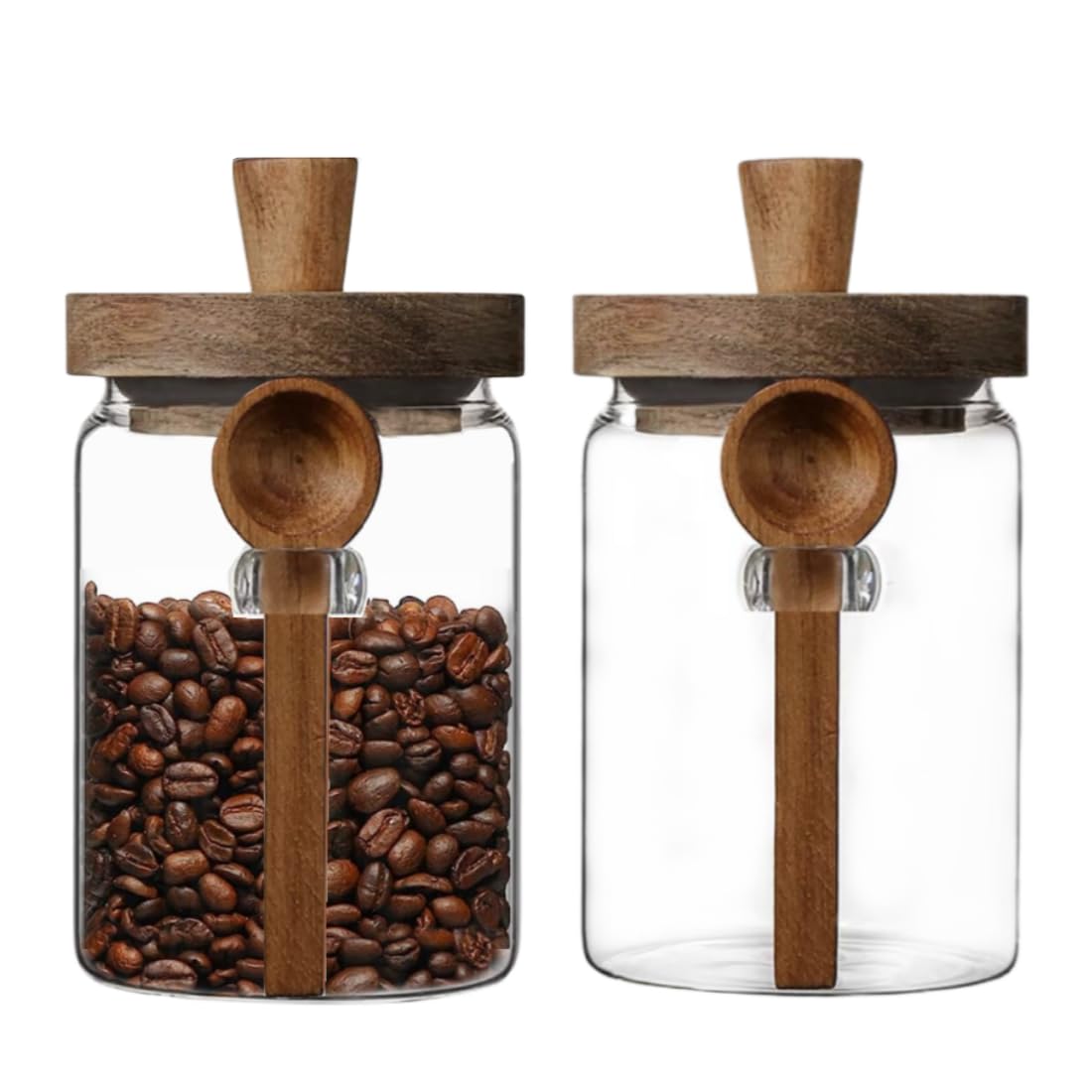 Photo 1 of ANSQU Set of 2 Glass Food Storage Jars with Bamboo Wood Lid and Spoon, 20.3oz Glass Kitchen Canisters for Coffee, Tea, Cereal, Spice and Canning, Mason Jars, Cute Jar