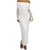 Floerns Women's Off The Shoulder Maxi Fall Dress Long Sleeve Bodycon Cocktail Wedding Guest Dresses