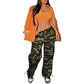 SDNGED Camo Cargo Pants for Women,Womens Drawstring Elastic Waist Cargo Pants with Pocket,Baggy Camouflage Pants for Women