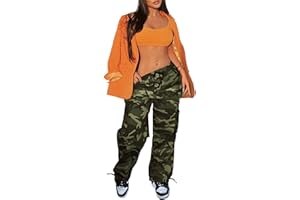 SDNGED Camo Cargo Pants for Women,Womens Drawstring Elastic Waist Cargo Pants with Pocket,Baggy Camouflage Pants for Women