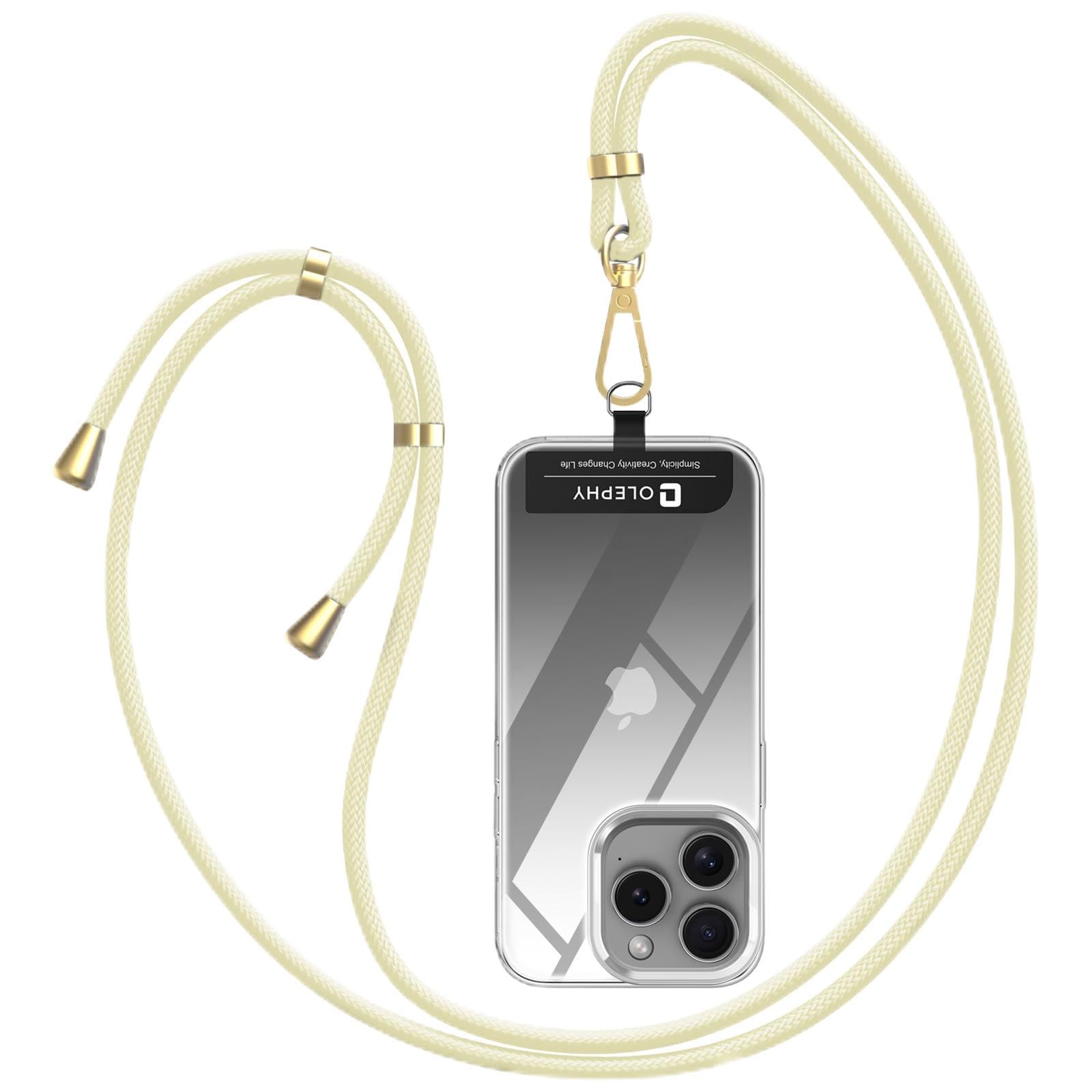 OLEPHY Crossbody Phone Lanyard Strap with 2 Pack Patchs, Adjustable Universal Nylon Neck Strap Compatible with Most Smartphones, Beige