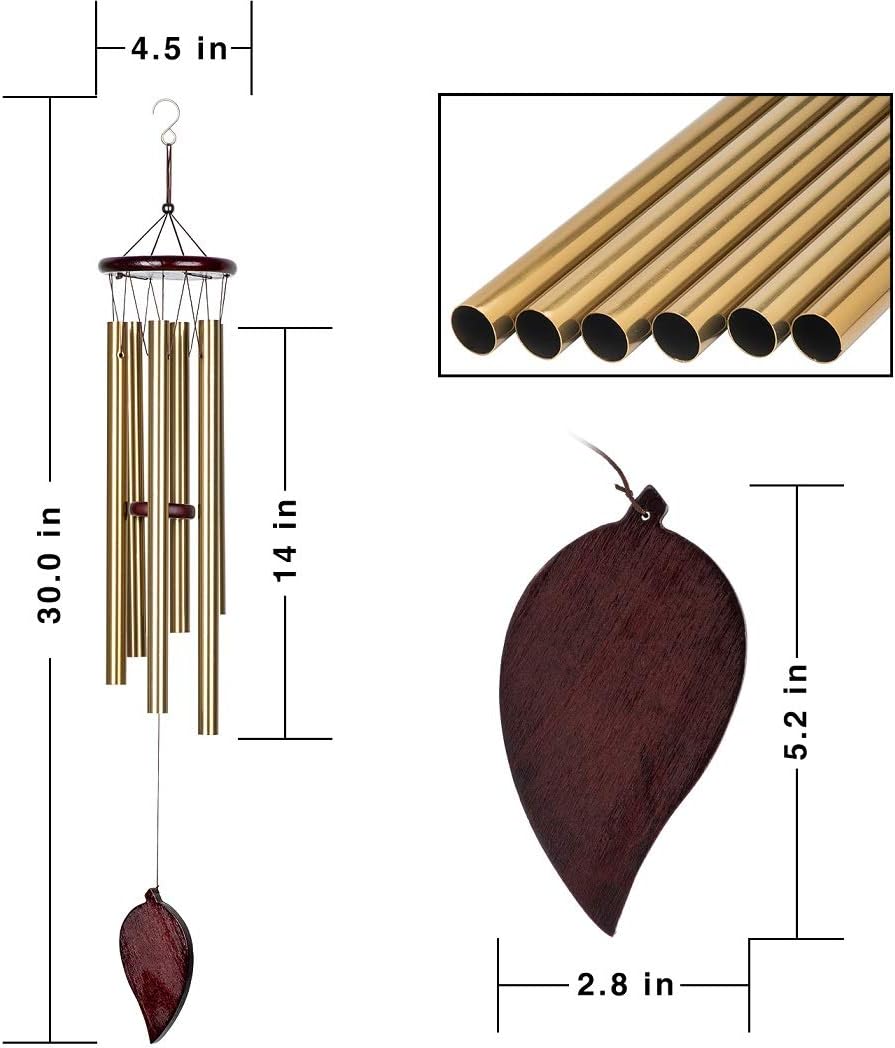 KOSSLY Sympathy Wind Chimes Outdoor - 30 Inch 6 Rustproof Aluminum Tubes Wooden Wind Bell Romantic Memorial Wind Chimes for Outside, Best Gift for Home Decor Garden Patio Outdoor(Golden) : Garden & Outdoor