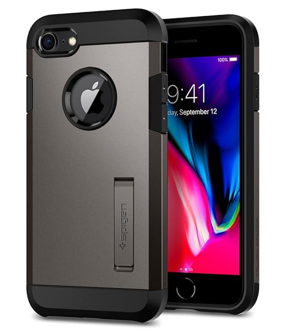 Spigen® Tough Armor Kompatibel mit iPhone 8/7 Hülle, Extrem Fallschutz Doppelschutz Stoßfest Schutzhülle Case Gunmetal
