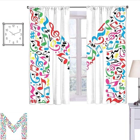 Amazon Alisoso 文字m カントリーカーテン 大判 小音符 その他音楽要素 大文字 M デザイン アルファベット カーテン リビングルーム マルチカラー W55 X L63 カーテン オンライン通販