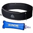 AONIJIE Running Belt Fanny Pack with 250ml Soft Water Bottle Flask for Women Men, Moisture Wicking Waist Pack Great for Marathon Climbing Jogging Cycling, for 6.8in Mobile Phone (Full Black: M/L)