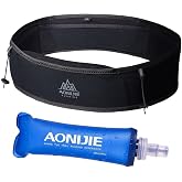 AONIJIE Running Belt Fanny Pack with 250ml Soft Water Bottle Flask for Women Men, Moisture Wicking Waist Pack Great for Marathon Climbing Jogging Cycling, for 6.8in Mobile Phone (Full Black: S/M)