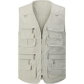 Gihuo Men's Fishing Vest Utility Safari Travel Vest with Pockets Outdoor Work Photo Cargo Fly Summer Vest