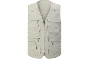 Gihuo Men's Fishing Vest Utility Safari Travel Vest with Pockets Outdoor Work Photo Cargo Fly Summer Vest