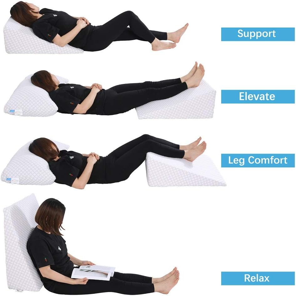 KUNPENG Bed Wedge Pillow, Memory Foam Wedge Reading Pillow & Acid Reflux Pillow for Sleeping, Pregnancy, Post Surgery, Leg Elevation - Triangle Pillow with Washable Cover 24x24x10 Inch: Home & Kitchen