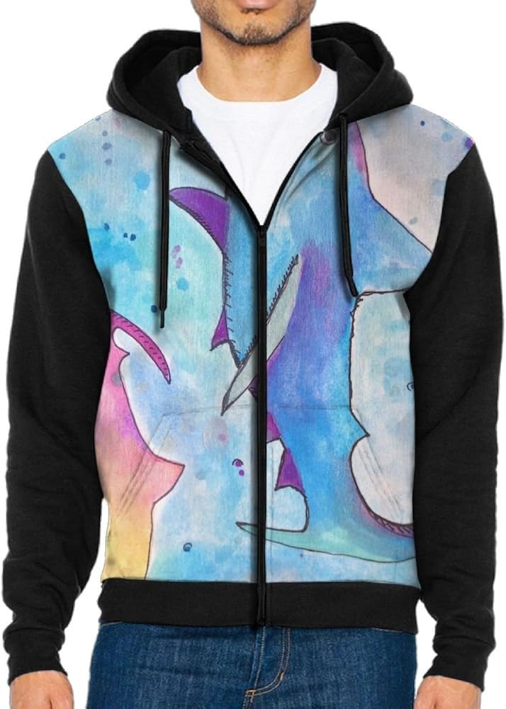 Shenghong Lin Funny Shark Design Men's Black Hoodie Sweatshirt Sportswear Jackets With Hoodies 