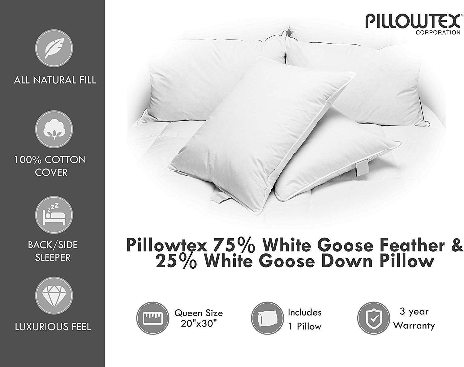 2 King Pillowtex Feather Down Proof 3 Year Warranty 100 Cotton
