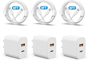 SNGOAM iPhone 14 13 Charger, USB C Charger [MFi Certified] 3Pack 20W PD USB C+QC3.0 USB A Dual Port Wall Charger with 6FT USB C to Lightning Cable Compatible with iPhone 14/13/12/Pro/Pro Max/XS/X/SE and More