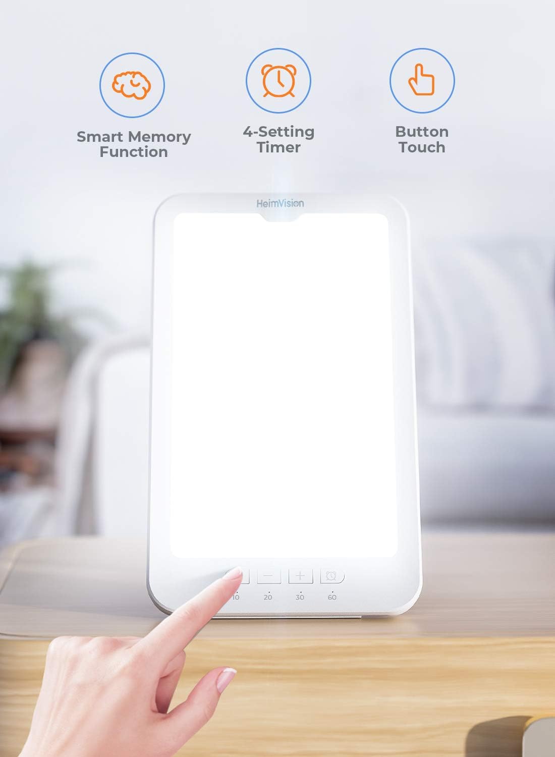 Light Therapy Lamp, HeimVision UV-Free 10000 Lux Therapy Light, Touch Control with 3 Color Temperature, 5 Adjustable Brightness Levels, 4 Timer Function, Memory Function for Home/Office Use: Health & Personal Care