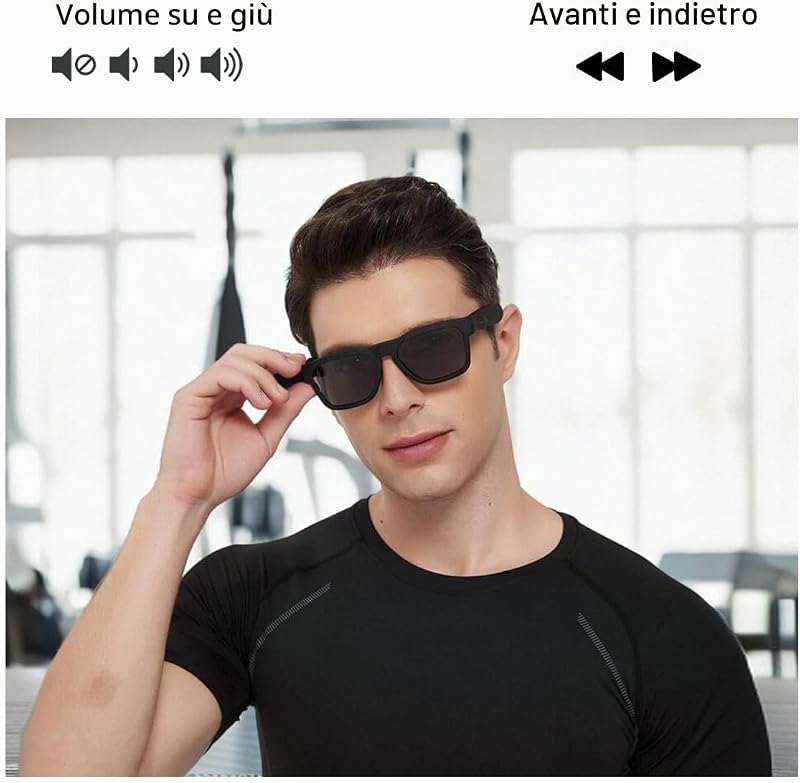 OhO Smart Glasses, occhiali da sole polarizzati con altoparlante Bluetooth, protezione UV atletica/all'aperto e controllo vocale, unisex (lenti grigie)