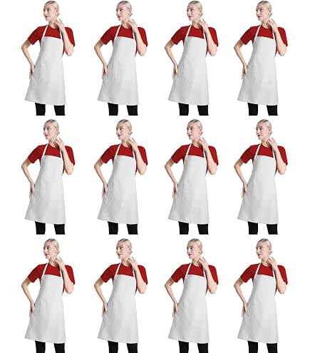 CLRBEATTY 12 Pack White Bib Aprons - 24x28 Inches With 2 Pockets, Polyester Twill, Unisex 4 thumbnail image