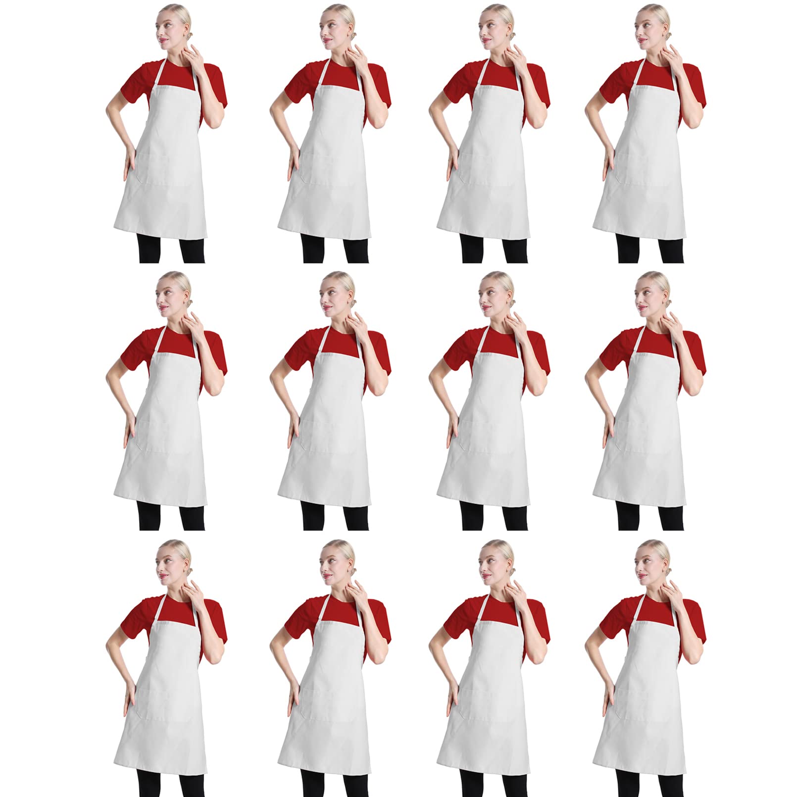 CWFUN 12 pack White Apron for Women Men with Pockets, Plain Adult Bib kitchen Cooking bbq Painting Aprons