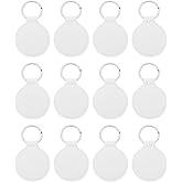 PATIKIL Leather Blank Keychains, 12Pcs Round Keychain Blanks Double Side Laser Engraving Key Chains for Embossing, UV-Printing, DIY Craft, White