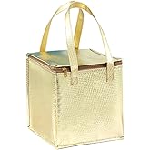 10.2×10.2×12.6" Reusable Insulated Zipper Aluminum Foil Tote Bag Suit for Picnic Cake FruitDrink Refrigeration Also for Delivery of Takeaway Thermal Pizza Insulated Delivery (Laser Gold)