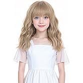 VERNA Kids Blonde Wig Kids Wig Blonde Kids Wig Child wig Blonde Wig for Girls Flaxen Blonde Kids Wig with Bangs Short Wavy Wig for Cosplay Halloween Party Costume(12 Inches, Flaxen Blonde)