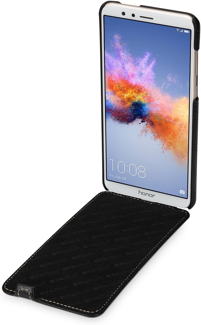 StilGut Slim Vertical Flip Case for Honor 7X, Genuine Leather Huawei Honor 7X Case, Black - Image 3