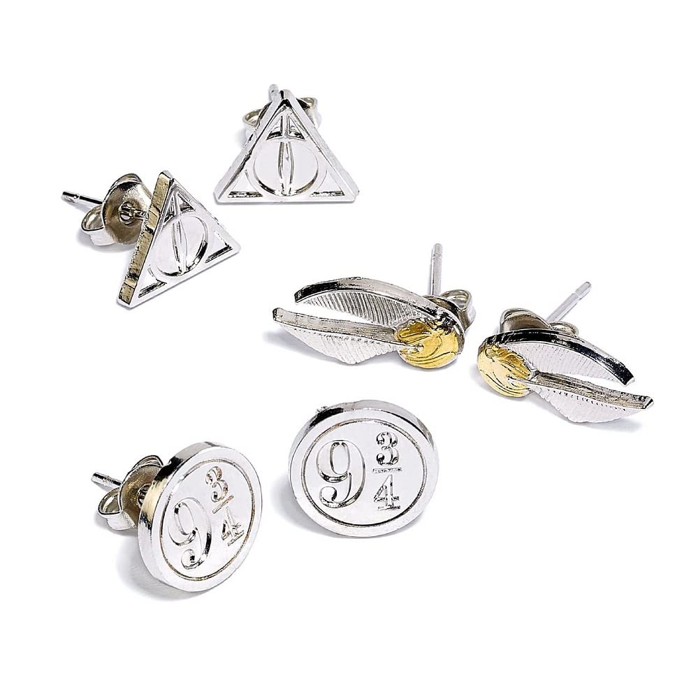 The Carat Shop Official Harry Potter Stud Earring Set Snitch/Deathly Hallows/Platform 9 3/4