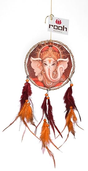 Rooh Wellness Rooh Dream Catcher Canvas Ganesha Wool Windchime (14 inch, Orange, Brown)