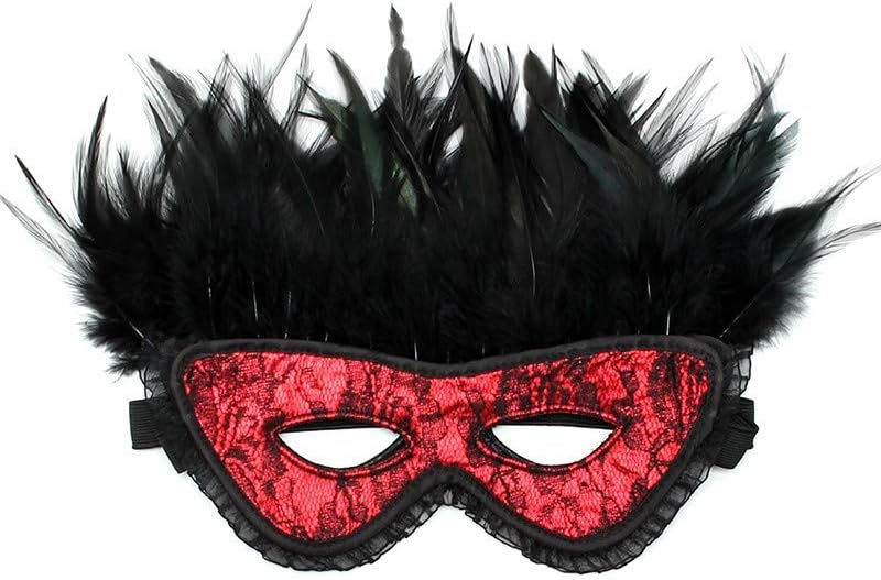 Rimba Satin Look Feather Mask, 8122, 200 g, Red - Black - Image 3