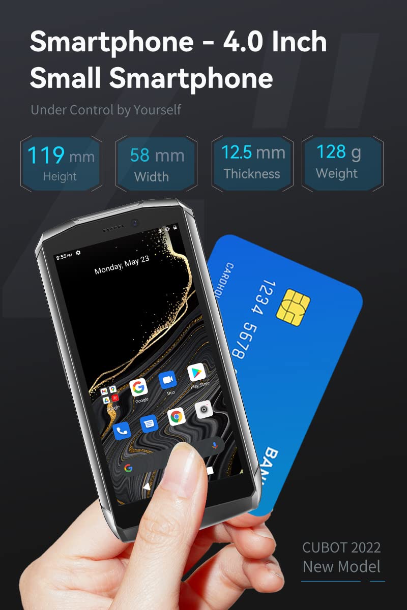 CUBOT Pocket 4.0 inch Mobile Phone, 4G Smartphone SIM Free Phones Unlocked, Android 11 Small Phone,16MP Camera,3000mAh,4GB+64GB/128GB Extension,Face ID/NFC/GPS (Black)
