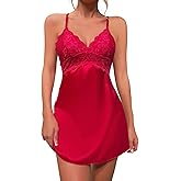 Hamefen dream love Women Lingerie V Neck Nightwear Satin Sleepwear Lace Chemise Mini Teddy S-XXL