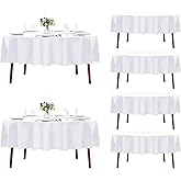 Fokitut 6 Pack Round Tablecloth, 90 Inch, Stain Resistant and Wrinkle Polyester Table Cloth, Fabric Table Cover for Kitchen Dining, Wedding, Party, Holiday Dinner-White