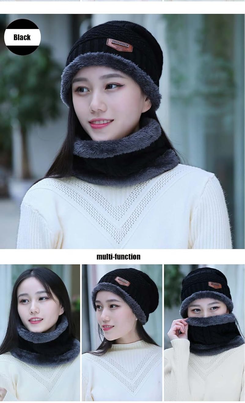 Winter Hat Scarf Gloves Slouchy Beanie Snow Knit Skull Cap Touch Screen Mittens Circle Scarves for Women Black at  Women’s Clothing store