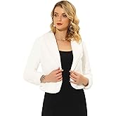 Allegra K Women's Fur Coat Fasion Winter Open Front Cropped Jacket Lapel Long Sleeve Fluffy Faux Fur Coat