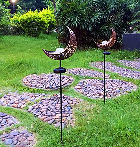 image for Aubasic Solar Powered Garden Lights, 2 Pack Antique Brass Hollow-Carve