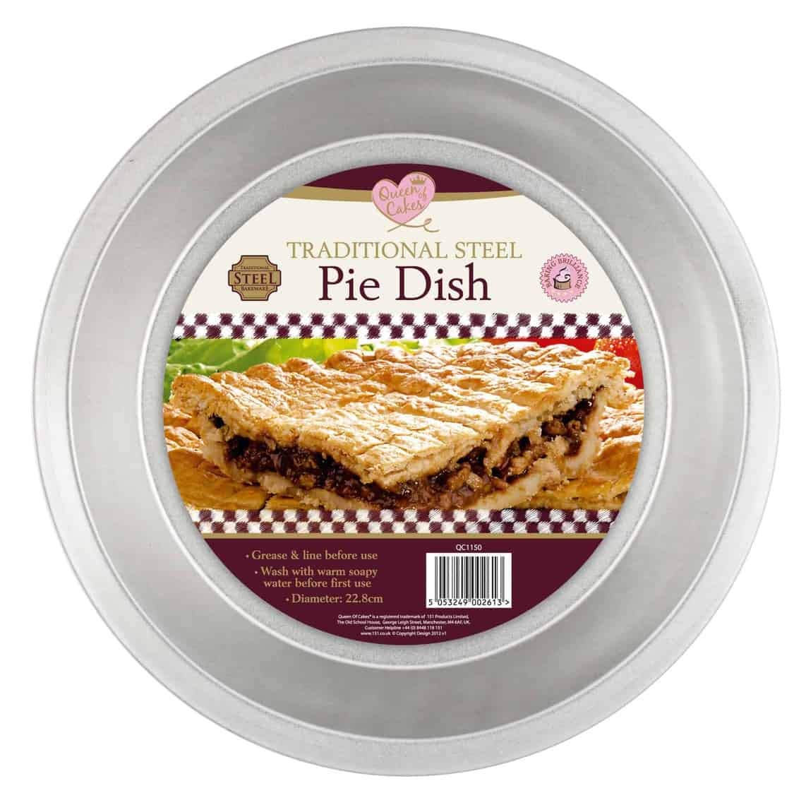 Queen of Cakes Pie Dish Traditional Steel Bakeware 8.5 Inches, Silver, QC1150