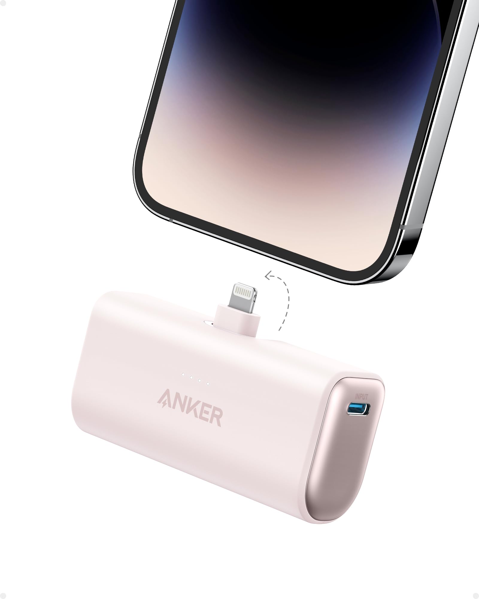 Anker Nano Cargador Portátil para iPhone, con Conector Lightning Certificado MFi Incorporado, Power Bank 5,000mAh 12W, Compatible con iPhone Serie 14/13/12 (Rosa)