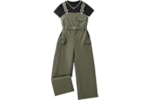 Ecolala Girls Overalls Short Sleeve Top and Casual Wide Leg Jumpsuit 2 Pieces Outfits