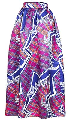 Cromoncent Womens High Waist Dashiki African Print Swing Flare Maxi Skirts