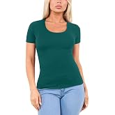 Sugar Sunday Women's Cotton Scoop Neck T-Shirt Casual Tee Top | 95% Cotton 5% Spandex Basic Lightweight Undershirt with Short Sleeves and Open Neckline