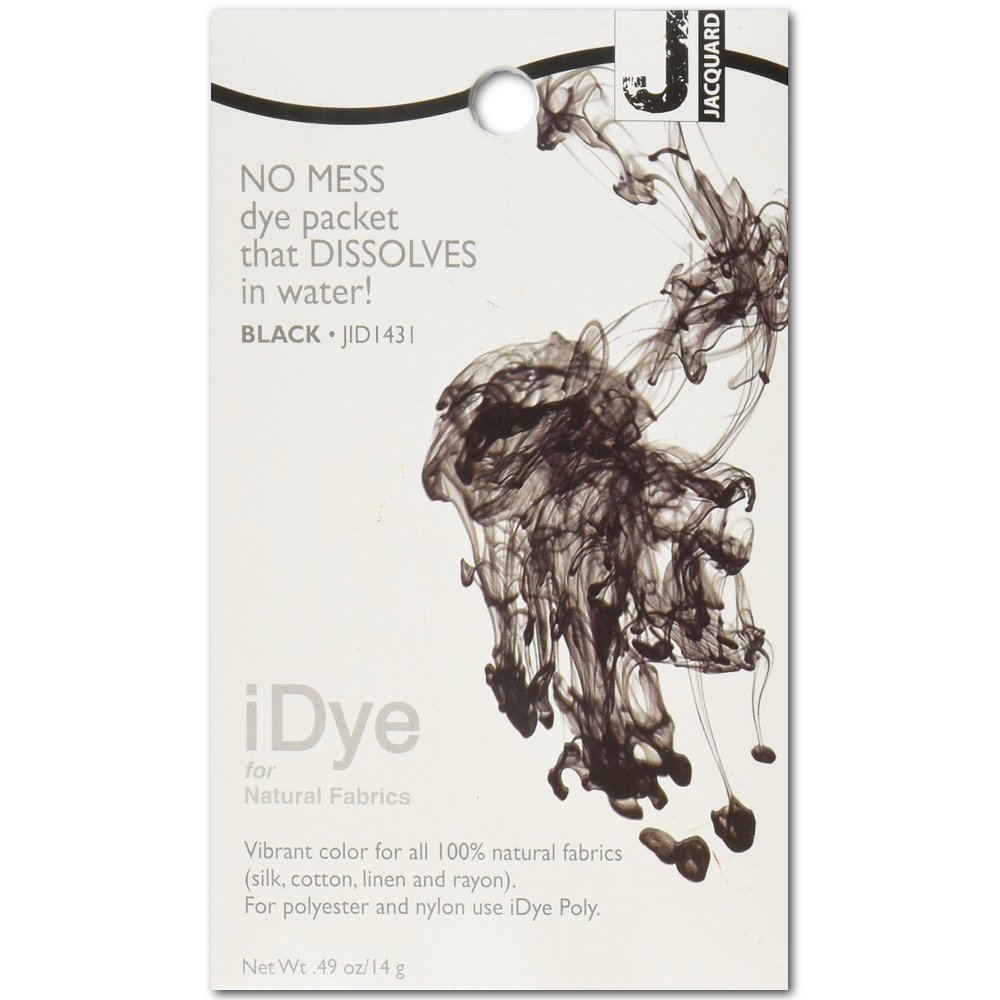 Jacquard iDye Black Fabric Colour for Natural Fibres, Revives Faded Clothes, Simple Garment Upcycling on Cotton and Silk with a Dissolvable Textile Packet, 14g