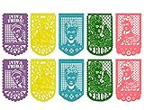 FRIDA KAHLO Large PLASTIC Mexican Papel Picado Banner – 10 PANELS – 16 Feet Long - Mexican Party supplies decorations – Multicolor