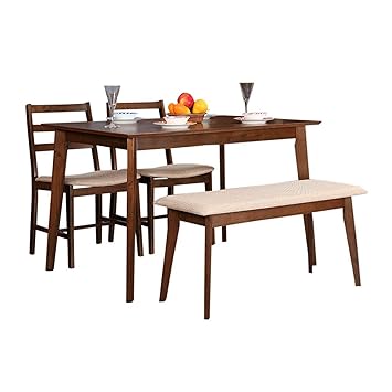 Hometown Zina 4 Seater Dining Table Set with Bench (Light Walnut)