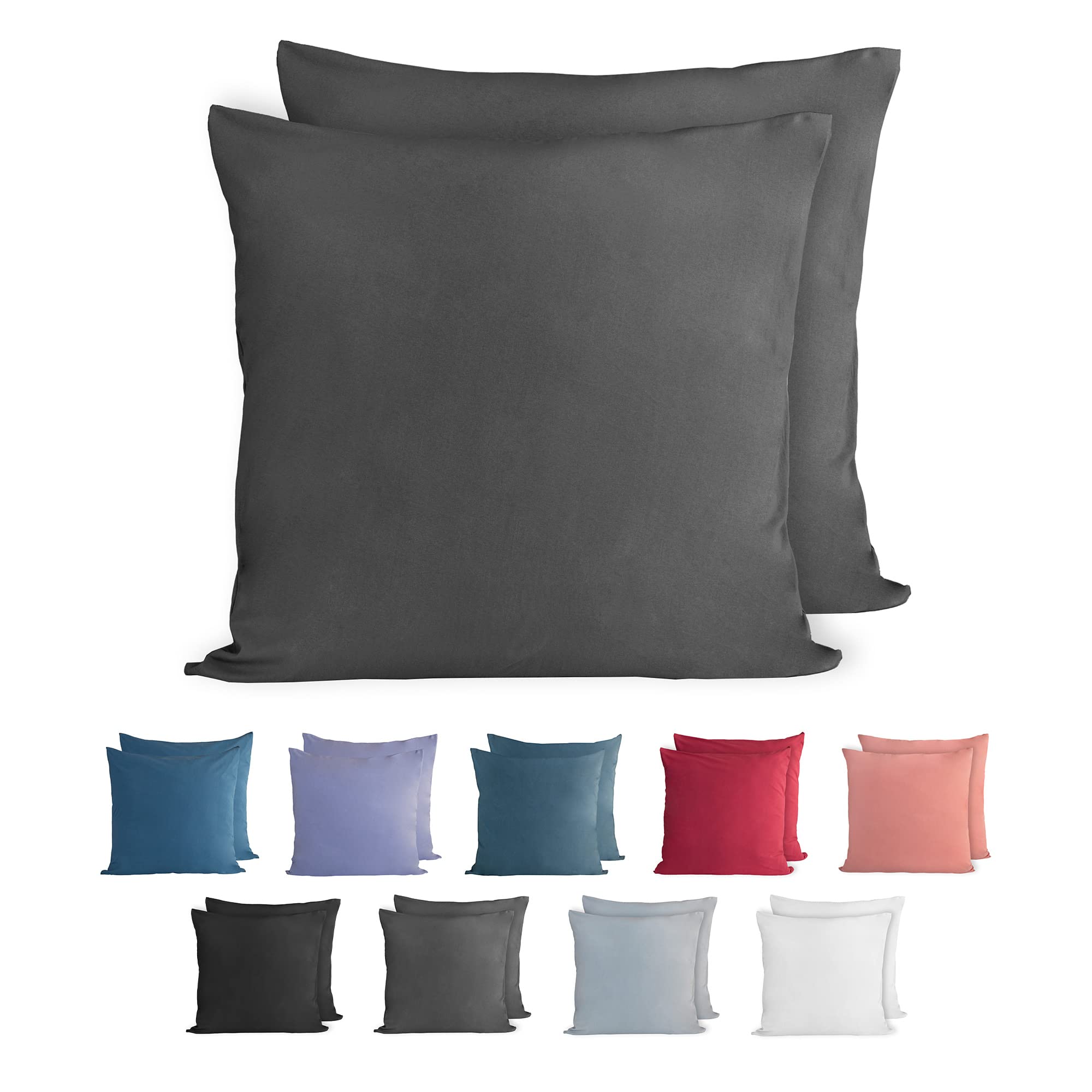 Komfortec 100% cotton pillowcases set of 2 40 x 40 cm, super soft premium jersey pillowcase 150 g/m², pillow cover, anthracite