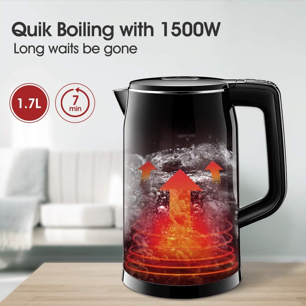 Miroco Electric Kettle Temperature Control 1.7L Double Wall Keep Warm, Anti-scald Tea Kettle 100% Stainless Steel BPA-Free Hot Tea Kettle, Auto Shut-Off, Boil-Dry Protection, 1500W Fast Boiling-120V: Kitchen & Dining