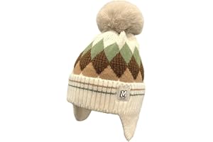 Kids Beanie Hat with Ear Flaps for Boys Girls Pom Pom Knit Hats Winter Outdoor Skull Cap Windproof Snow Ski Cap